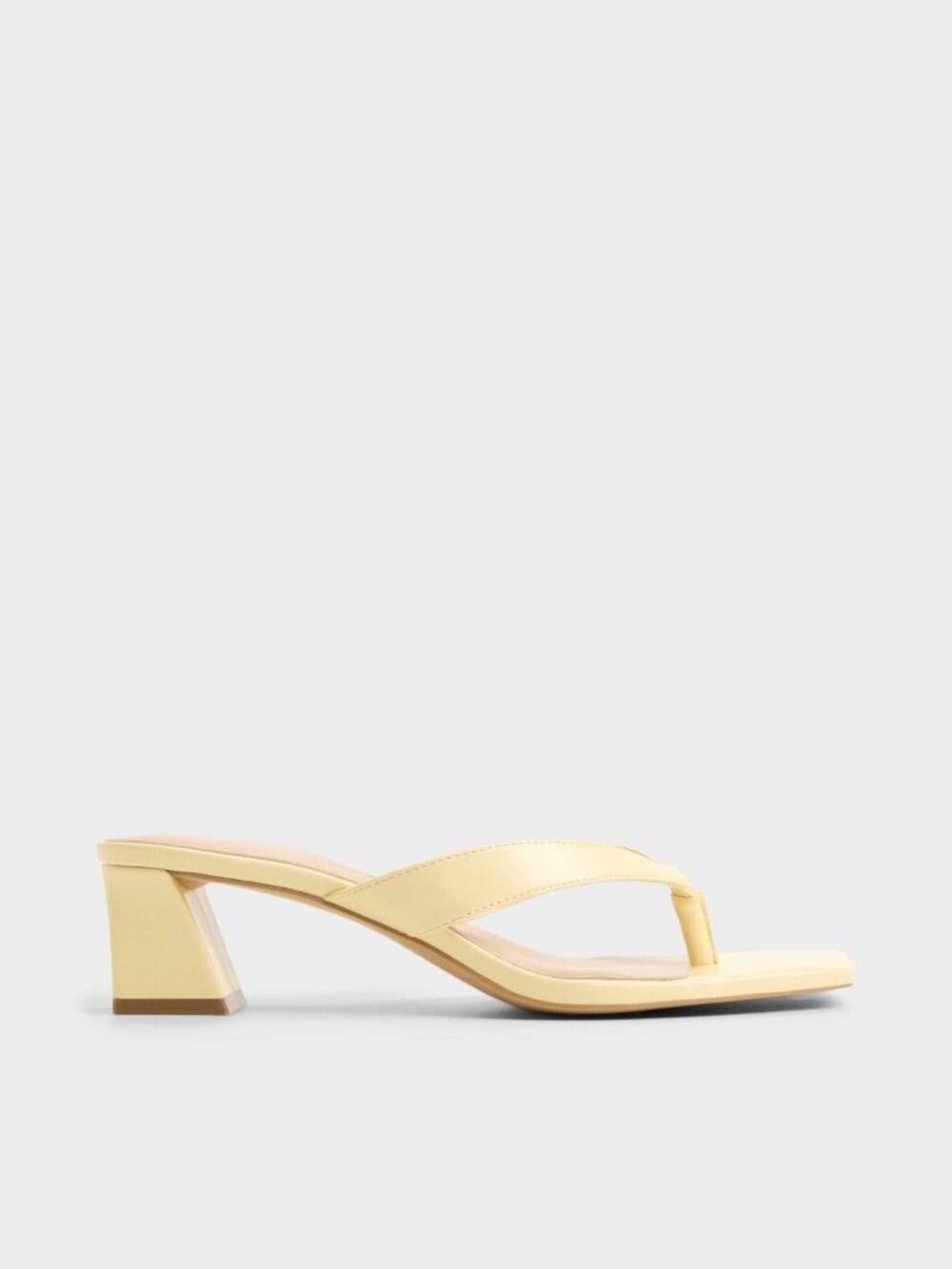 Aldo Pale Yellow Minimalist Thong Mid-Heel Sandals